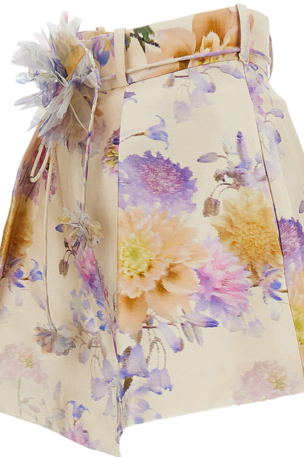 Beige Luna Tuck Shorts With Floral Pattern