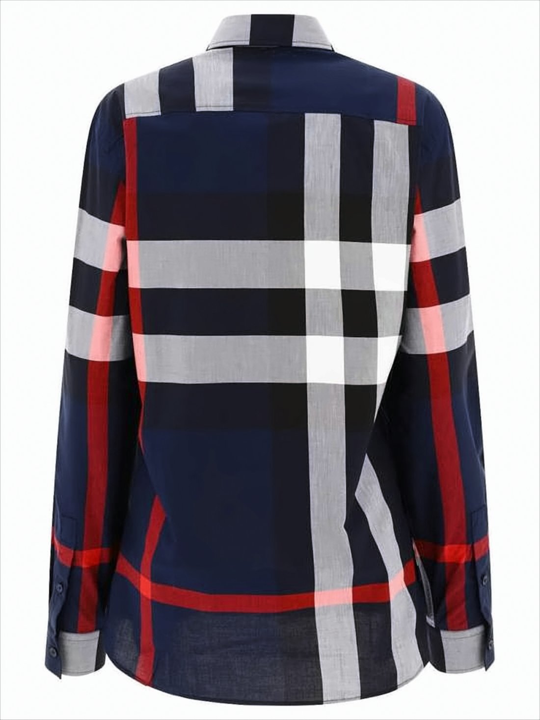 Navy Check Pattern Long-Sleeve Cotton Shirt