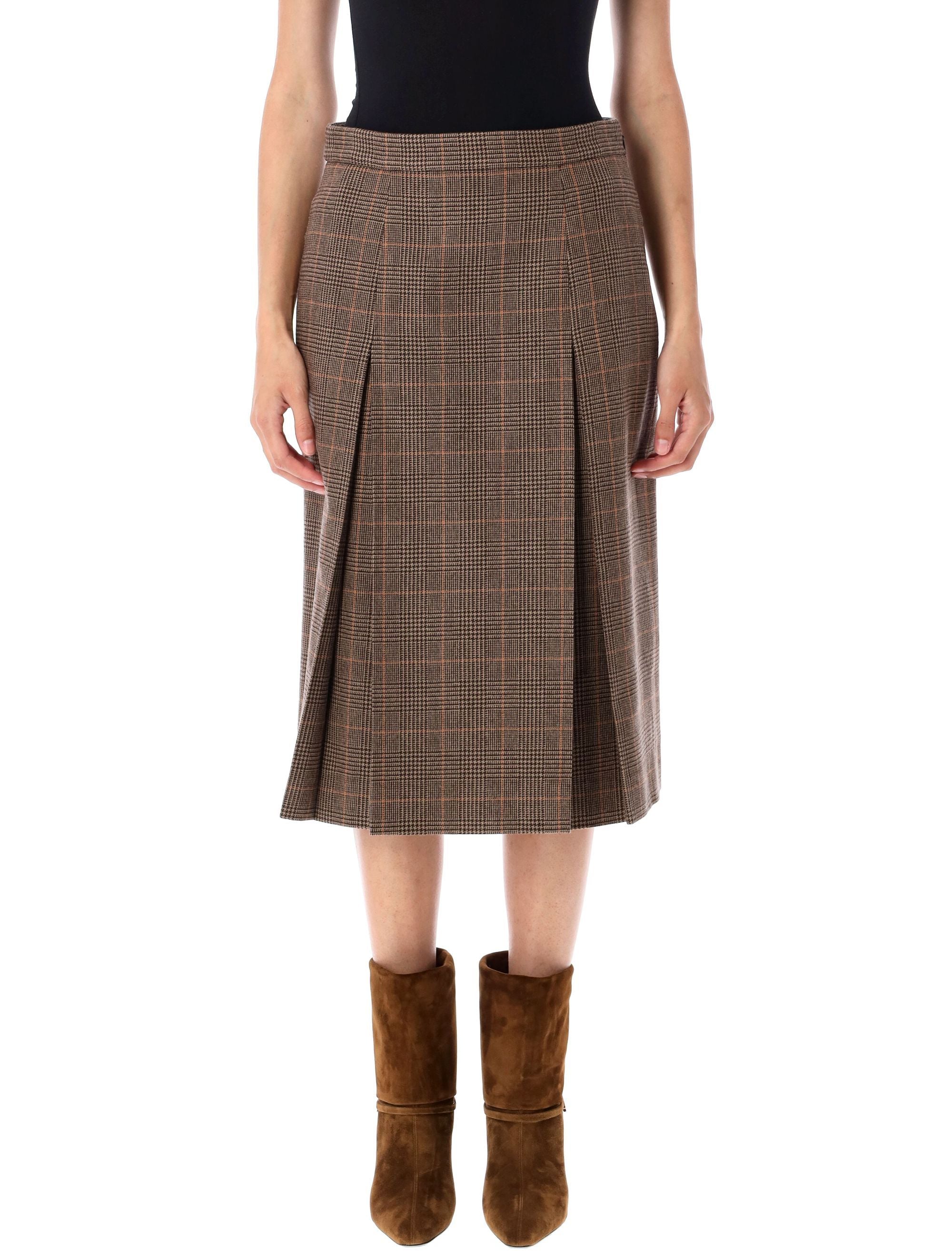 Prince Of Wales Pattern Wool And Cashmere Midi Skirt