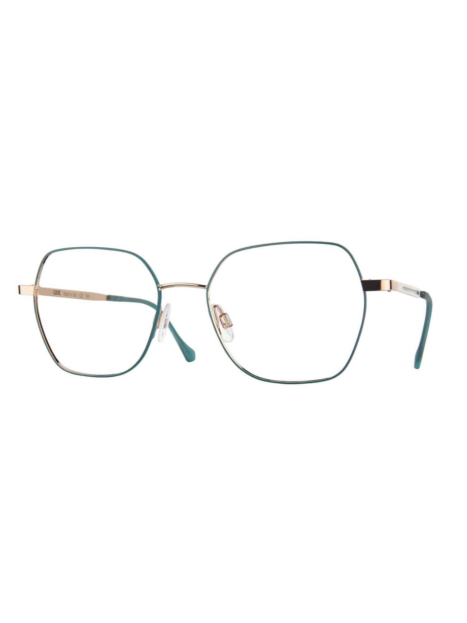 Geometric Green Optical Frames With Gold-Toned Temples