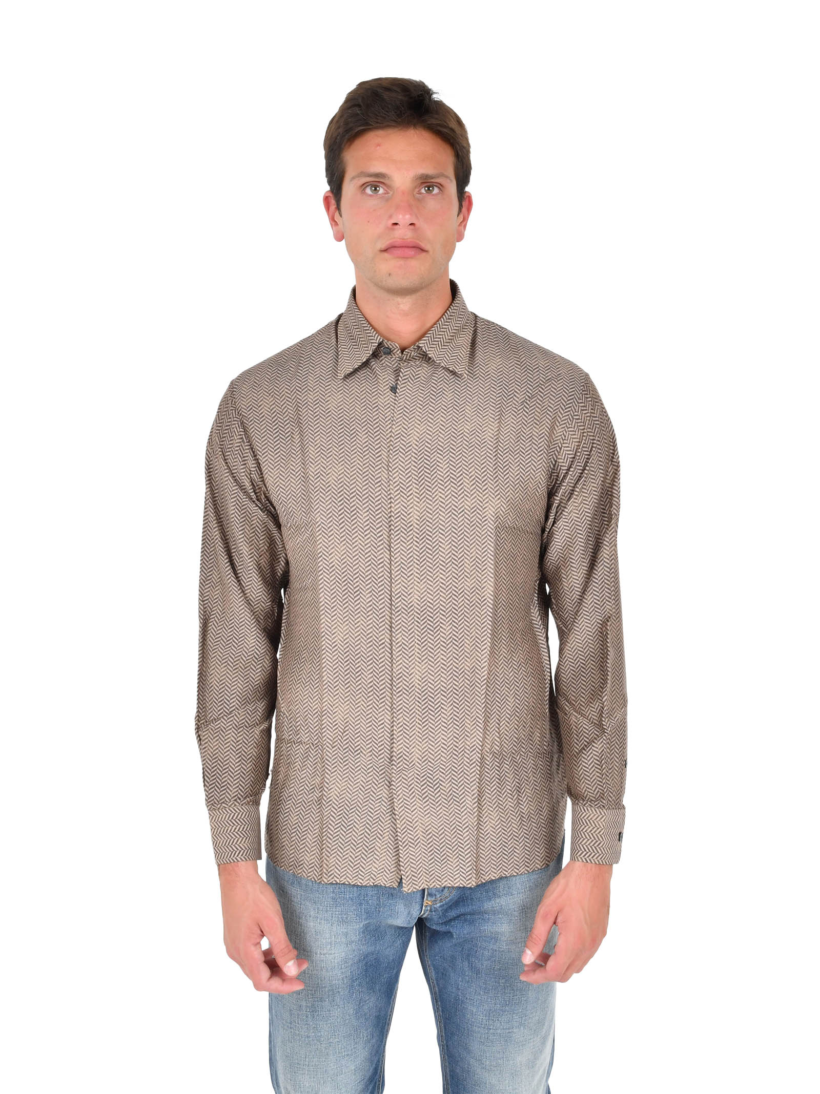 Long-Sleeve Chevron Pattern Shirt In Silk-Modal Blend
