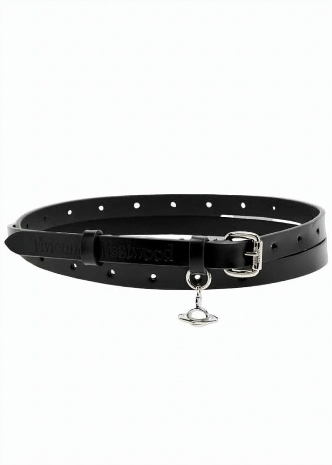 Narrow Leather Belt with Polished Metal Buckle