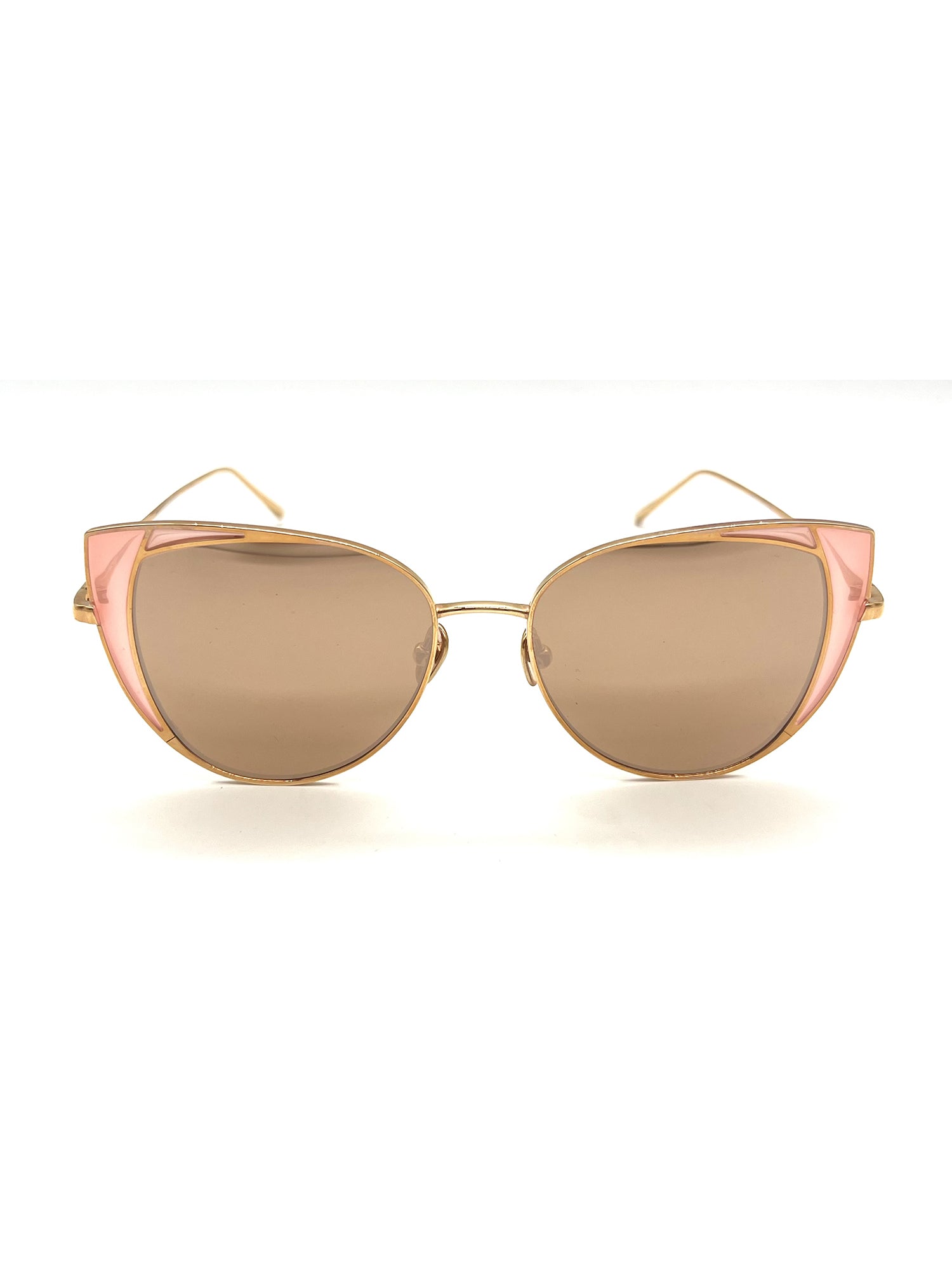 Cat-Eye Metallic Sunglasses with Unique Pink Accents
