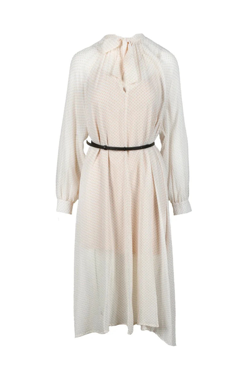 Silk Chiffon Dress - White/Beige