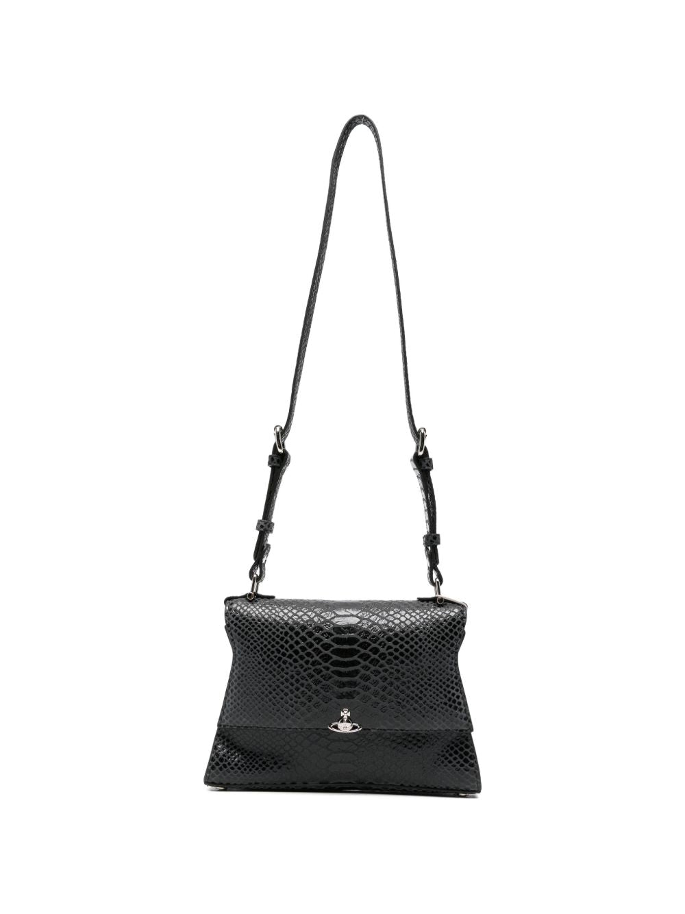 Dark Grey Snakeskin Textured Foldover Bag