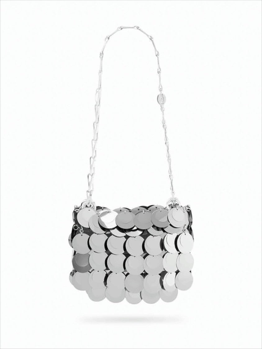 Futuristic Silver Disc Clutch with Chain Strap