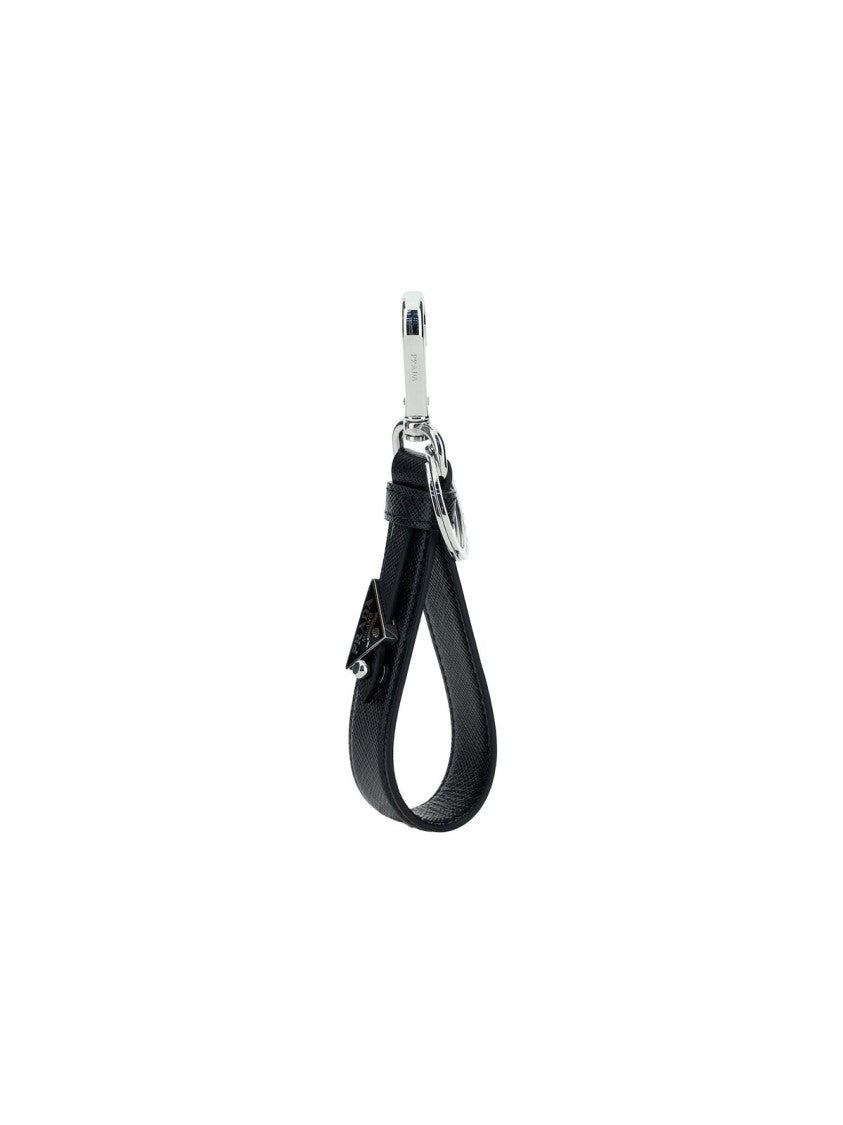 Textured Leather Keyring with Triangular Metal Logo Plaque