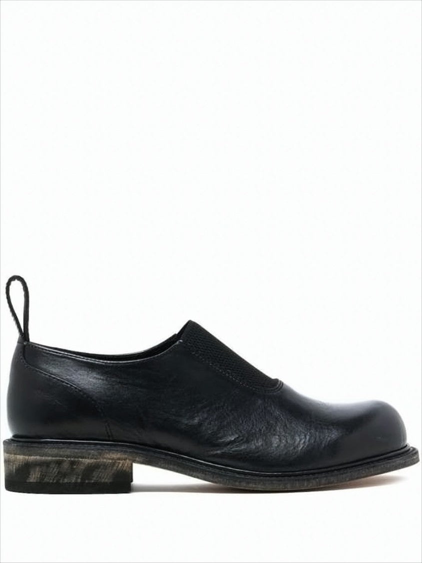 Smooth Black Leather Loafers with Vintage Touch