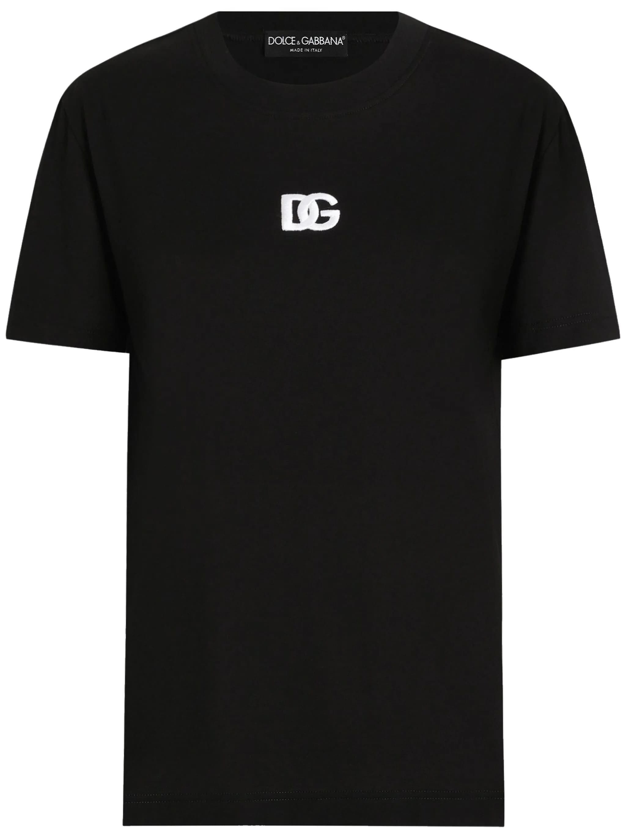 Black Jersey Cotton White Embroidered T-Shirt