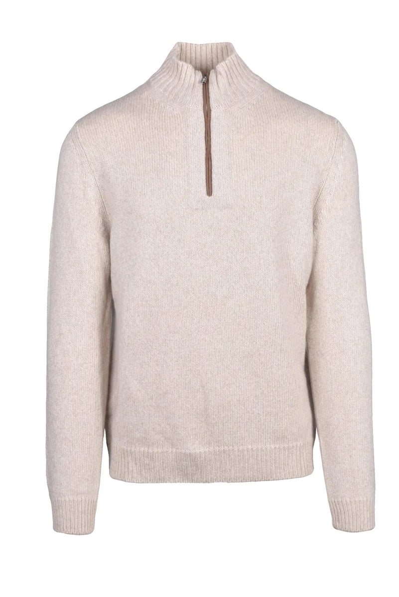 Mock Neck Zip Sweater - Beige