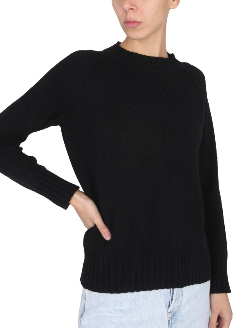Cross-Neck Black Wool Jersey Sweater