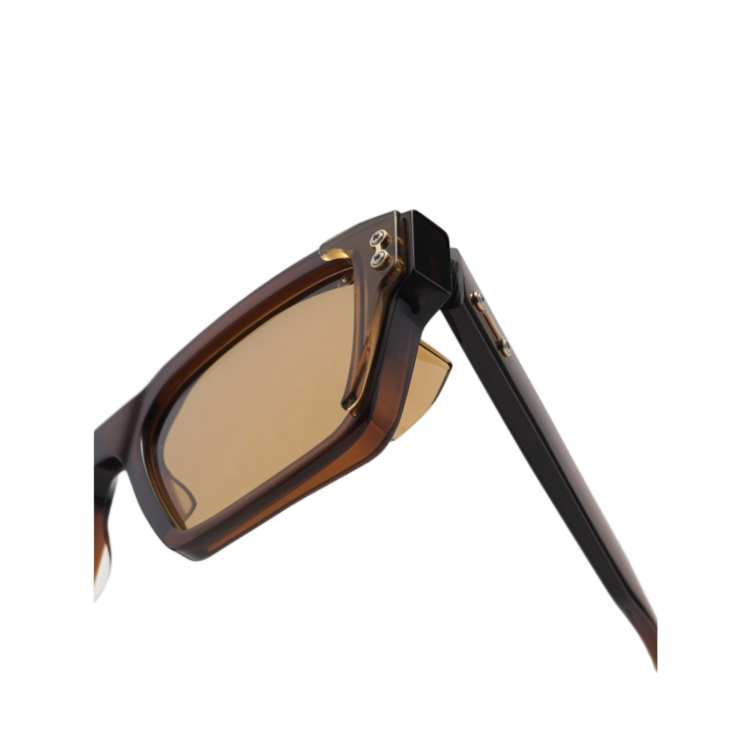 Rectangular Brown Tortoiseshell Sunglasses With Metallic Accents