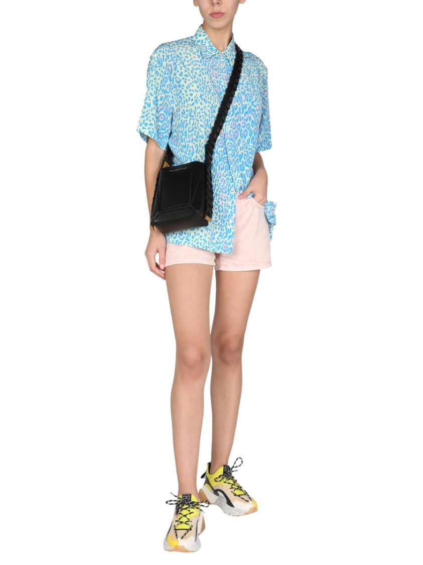 Short-Sleeved Silk Top With Pointed Collar