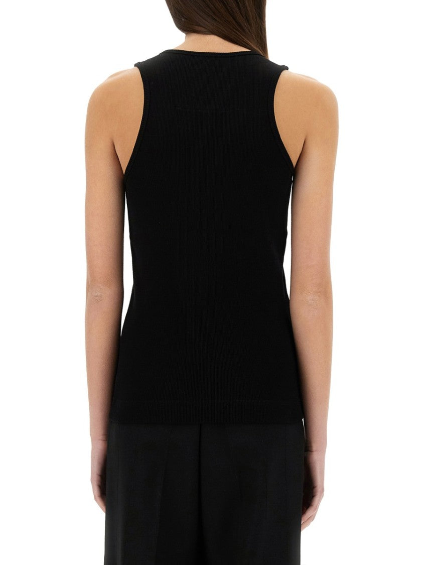 Slim Fit Black Tank Top With Logo Detail