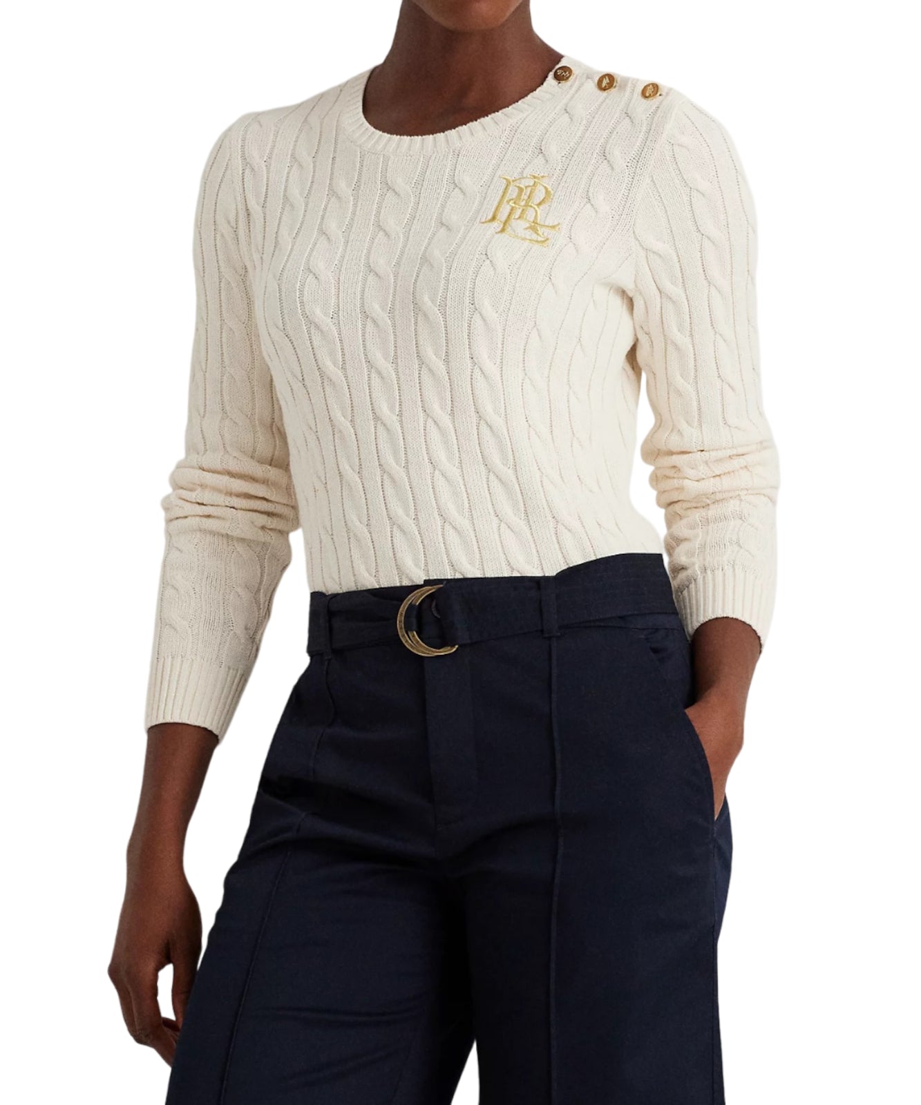Soft Gassed Cotton Long Sleeve Cable Knit Pullover