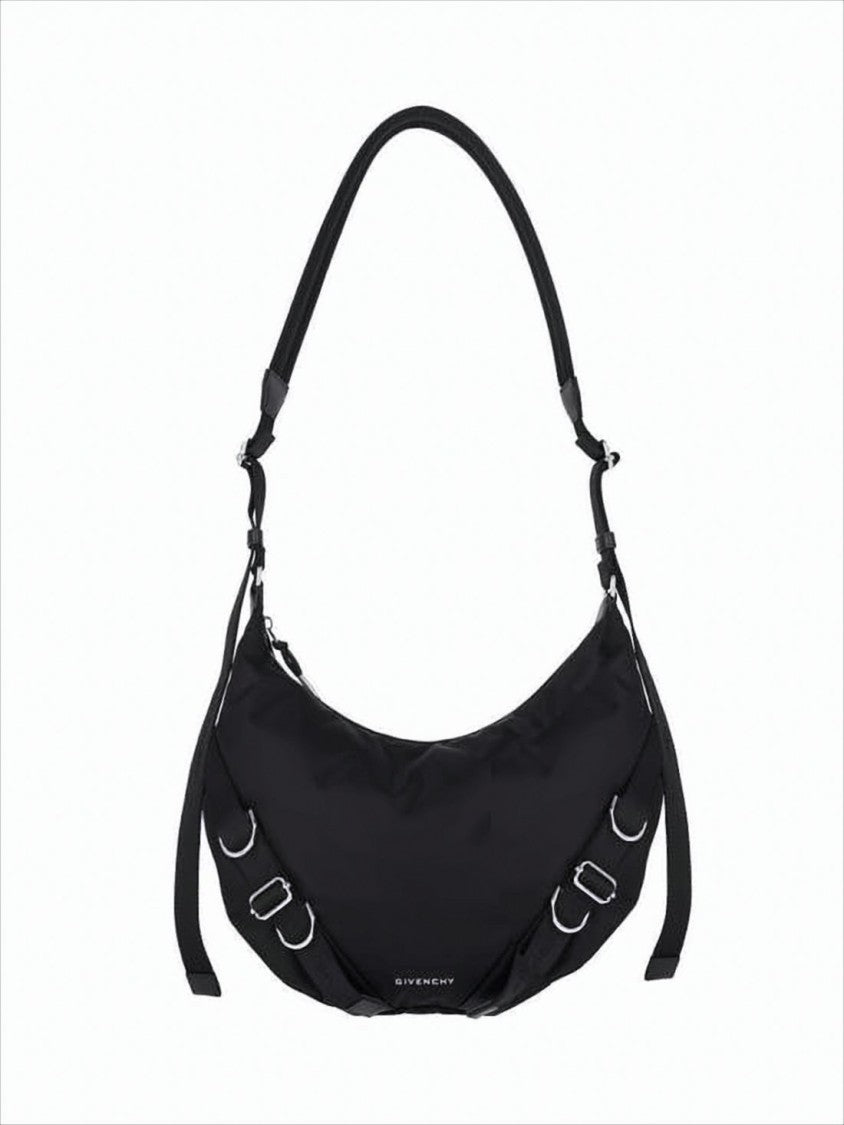 Crescent-Shaped Black Shoulder Bag with Adjustable Straps