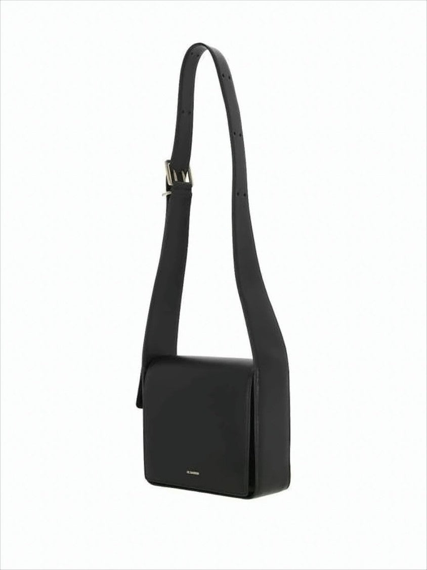 Structured Black Leather Crossbody Bag with Gold-tone Accents