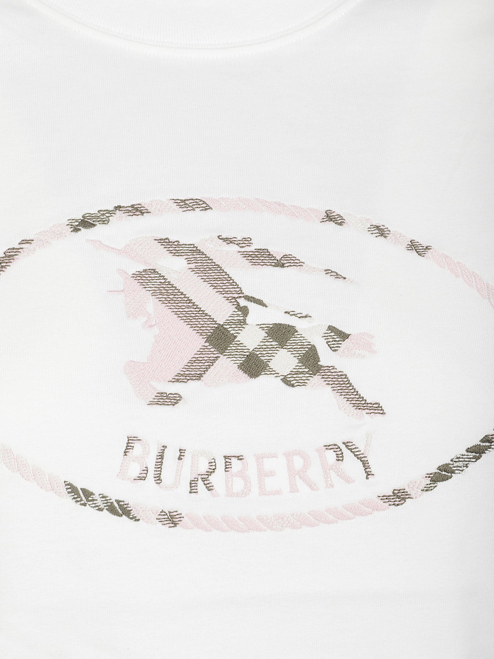 White Short-Sleeve T-Shirt with Subtle Plaid Emblem