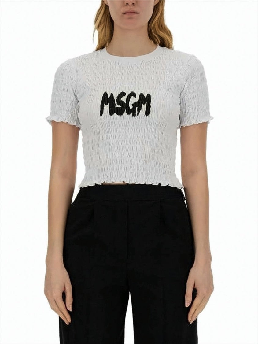 Cropped Textured Top with Ruched Fabric