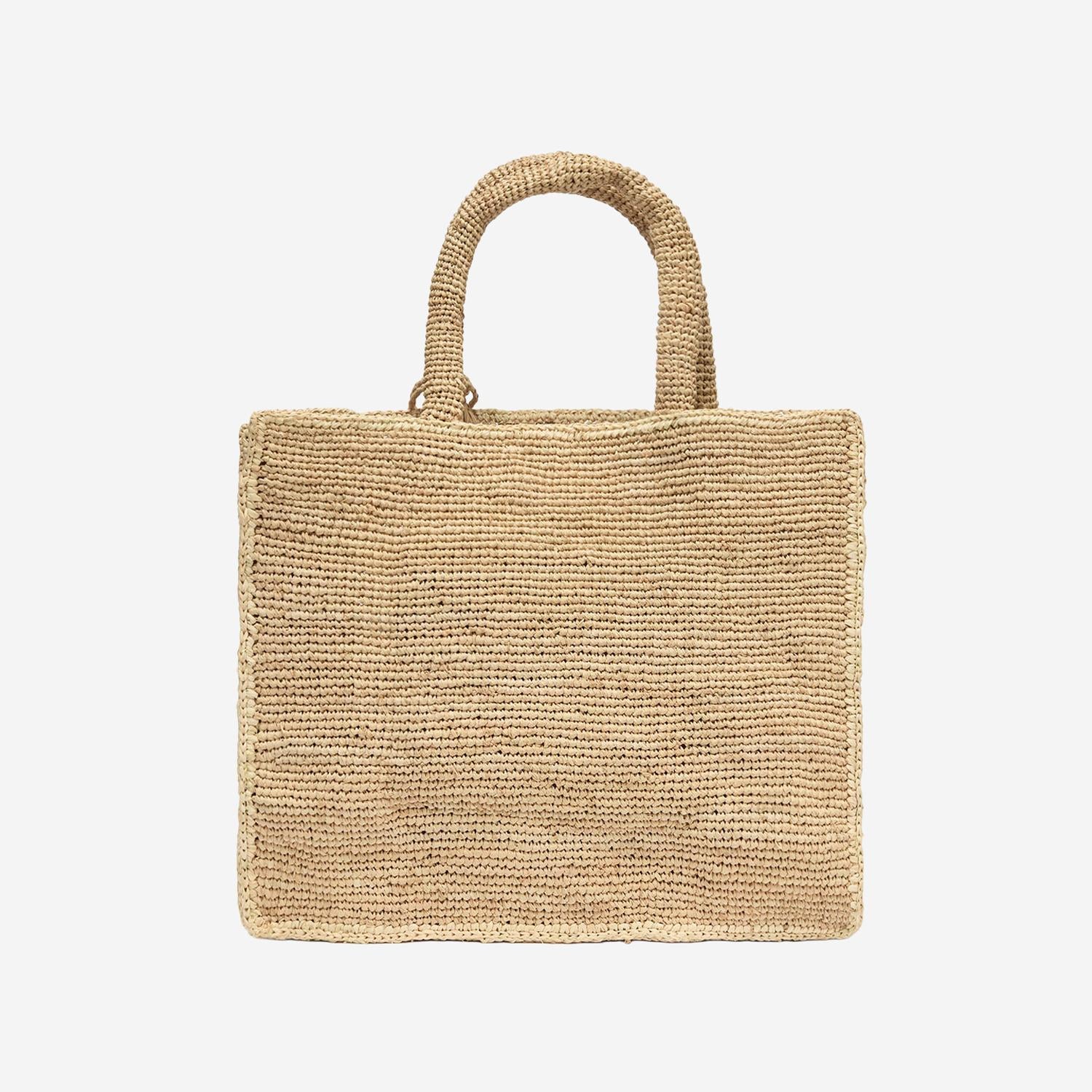 Rectangular Woven Tote Bag with Script Logo