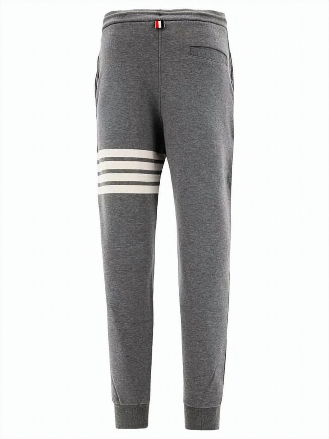 Tapered Grey Cotton Jogger Pants with Ribbed Cuffs and Signature Accents