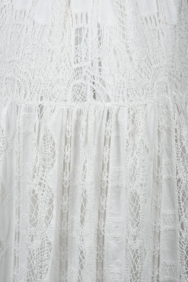 Long Macramé Dress - White