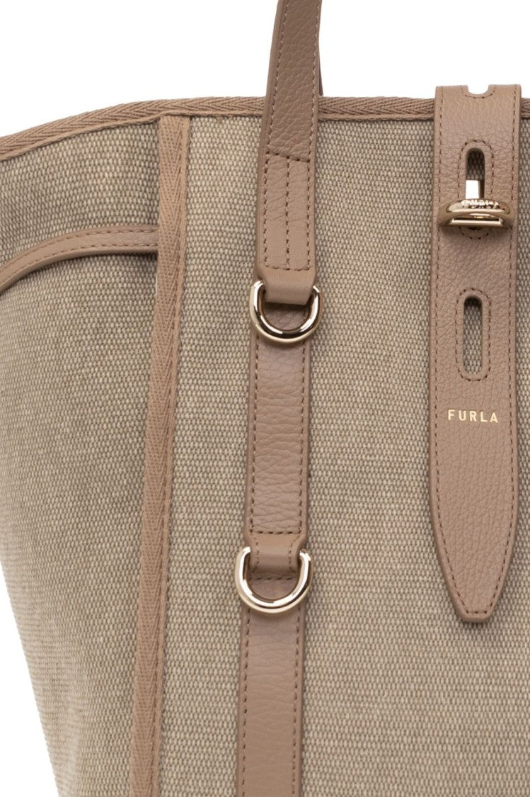Textured Fabric Handbag With Leather Accents