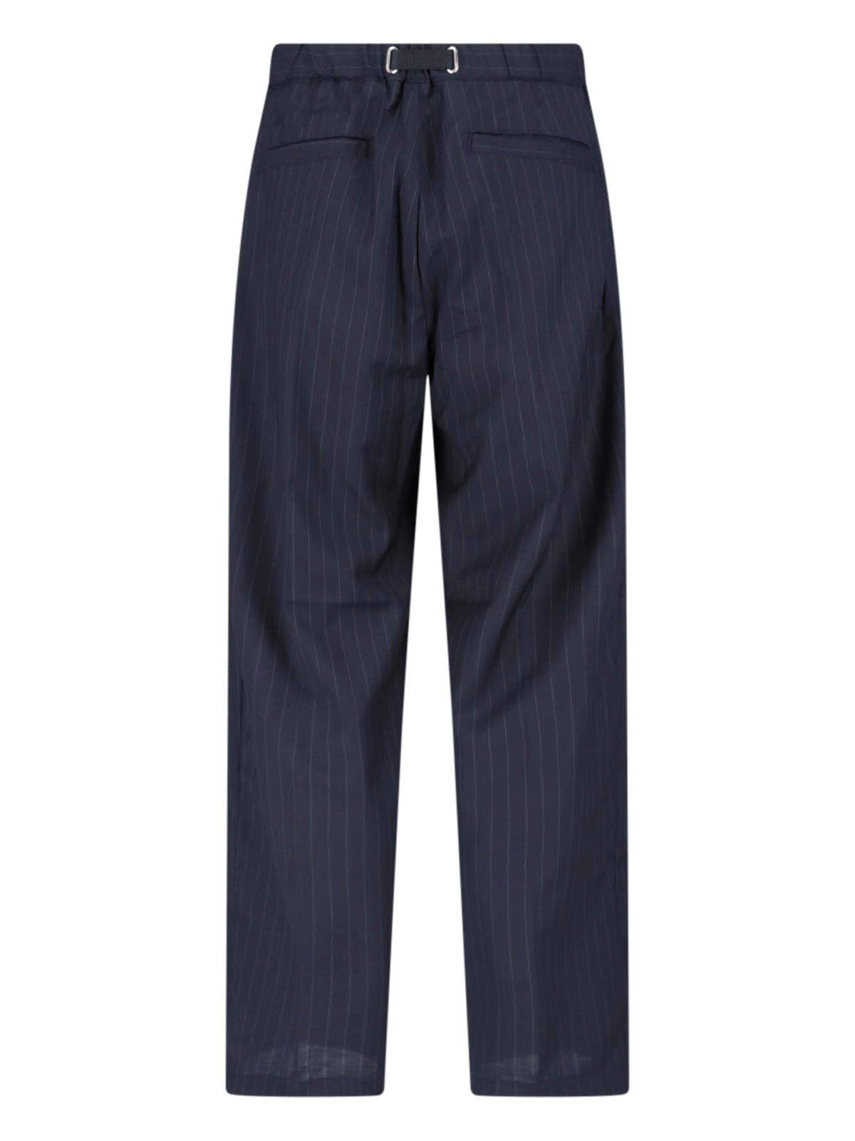 Black Pinstripe Straight-Leg Wool Trousers