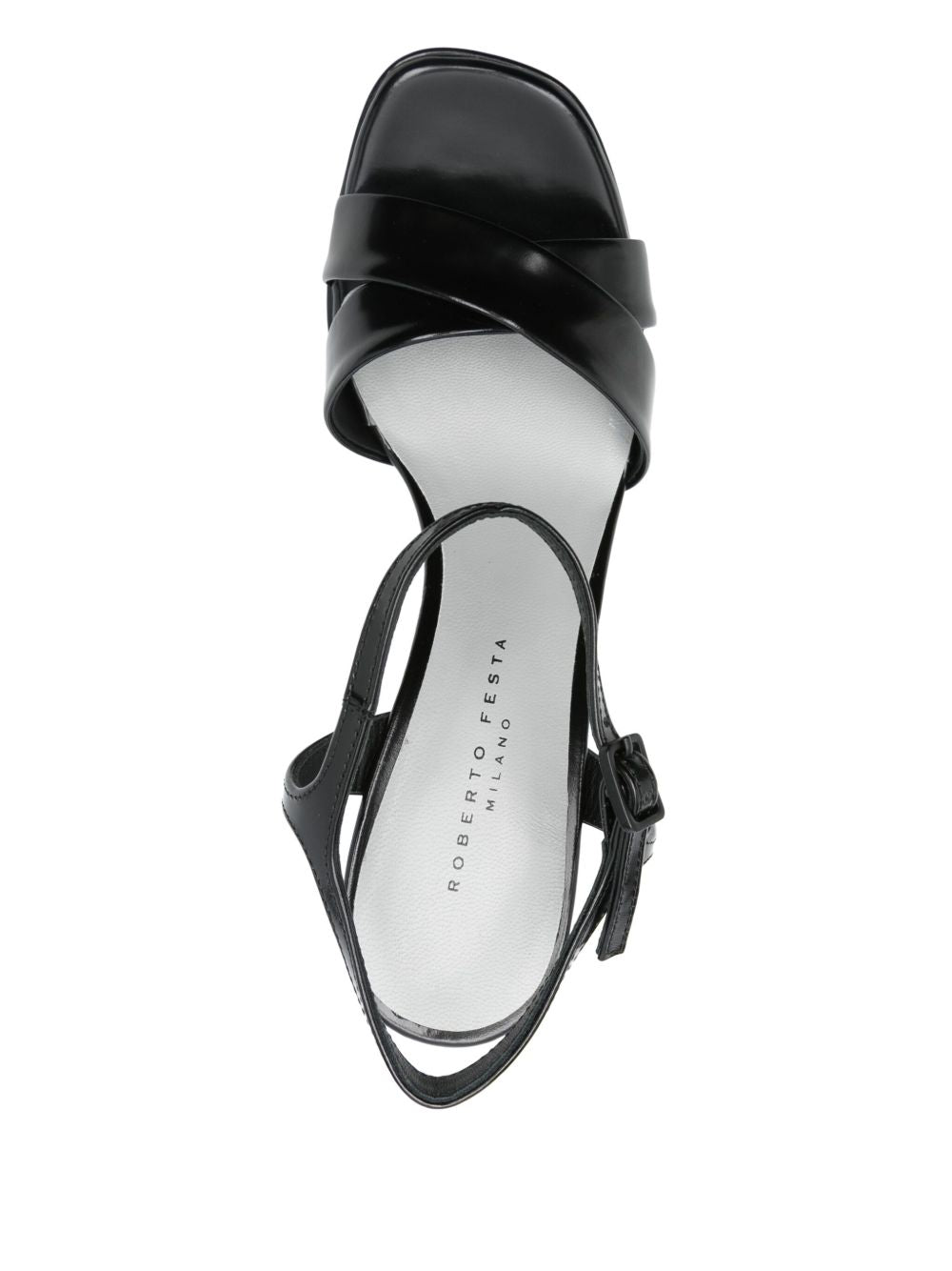 Black Crossover Strap High Block Sandals