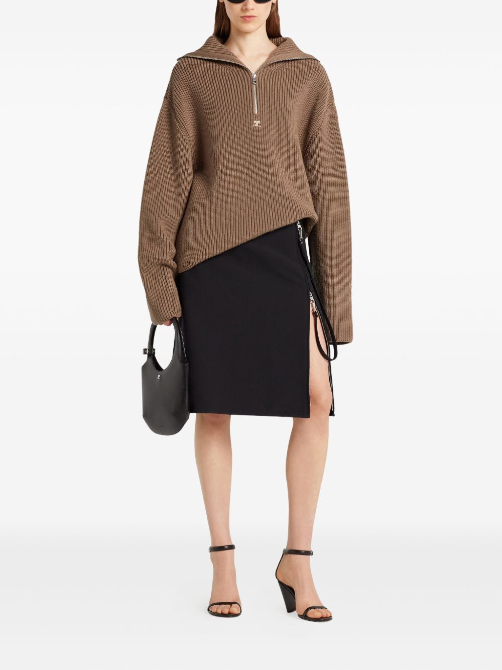 Funnel Neck Sweater With Half-Zip Fastening