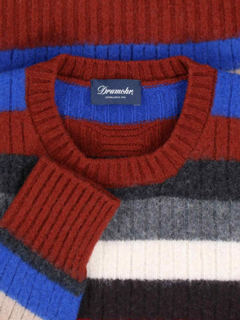 Textured Multicolour Knit Sweater With Ribbed Cuffs And Hem