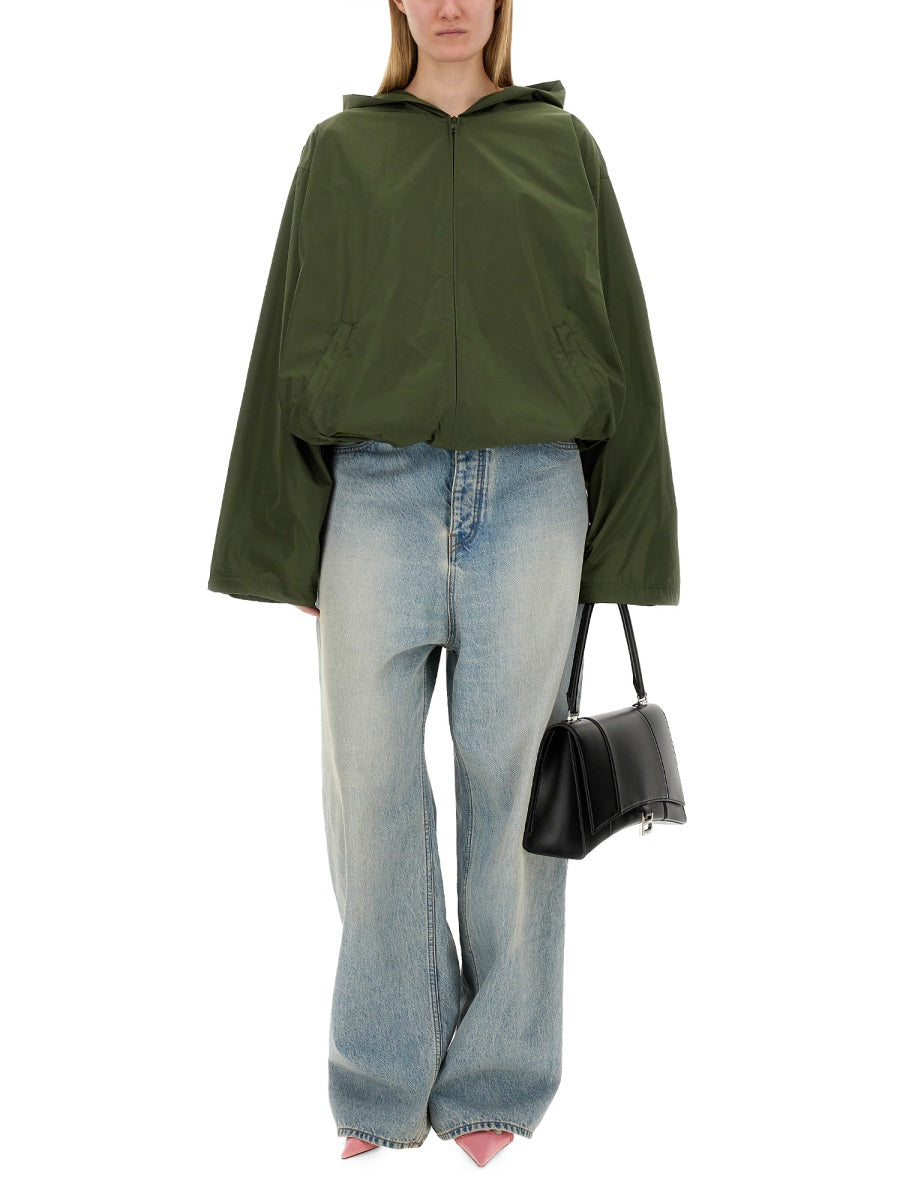 Structured Neutrals Hooded Jacket with Front Zipper Closure