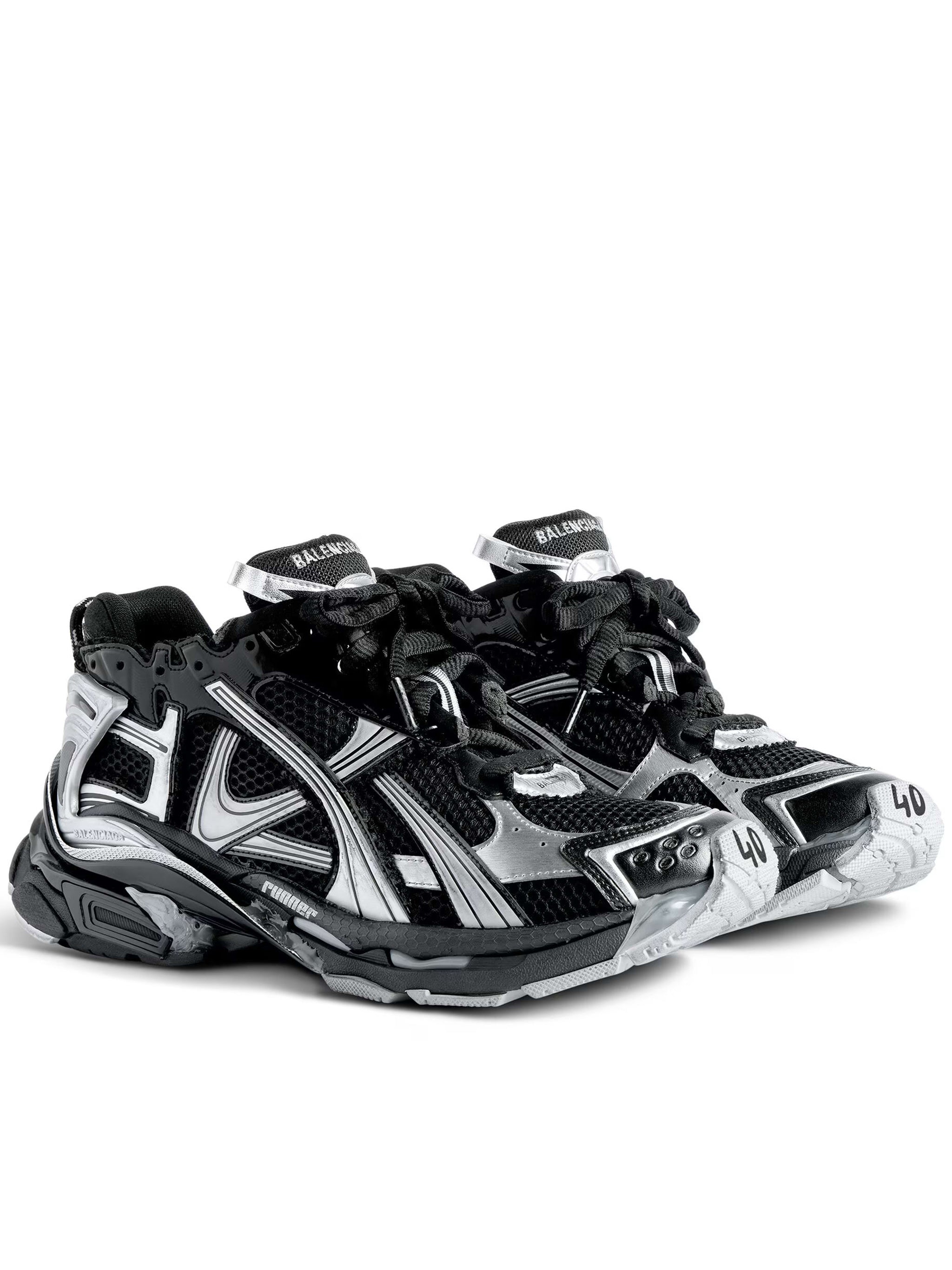 Black/Silver Runner Mesh Chunky Sneakers