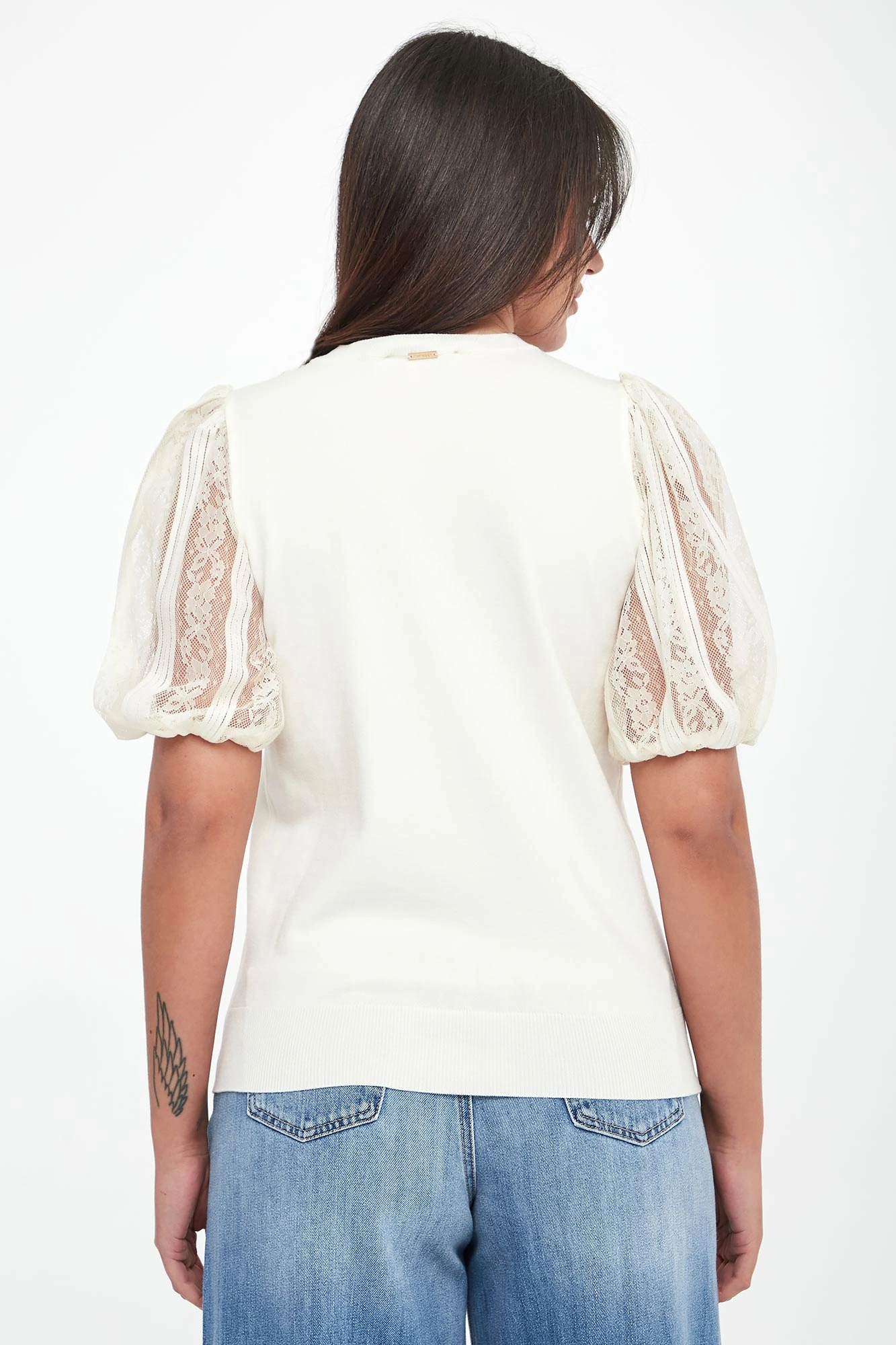 White Puff Sleeve Lace Detail Top