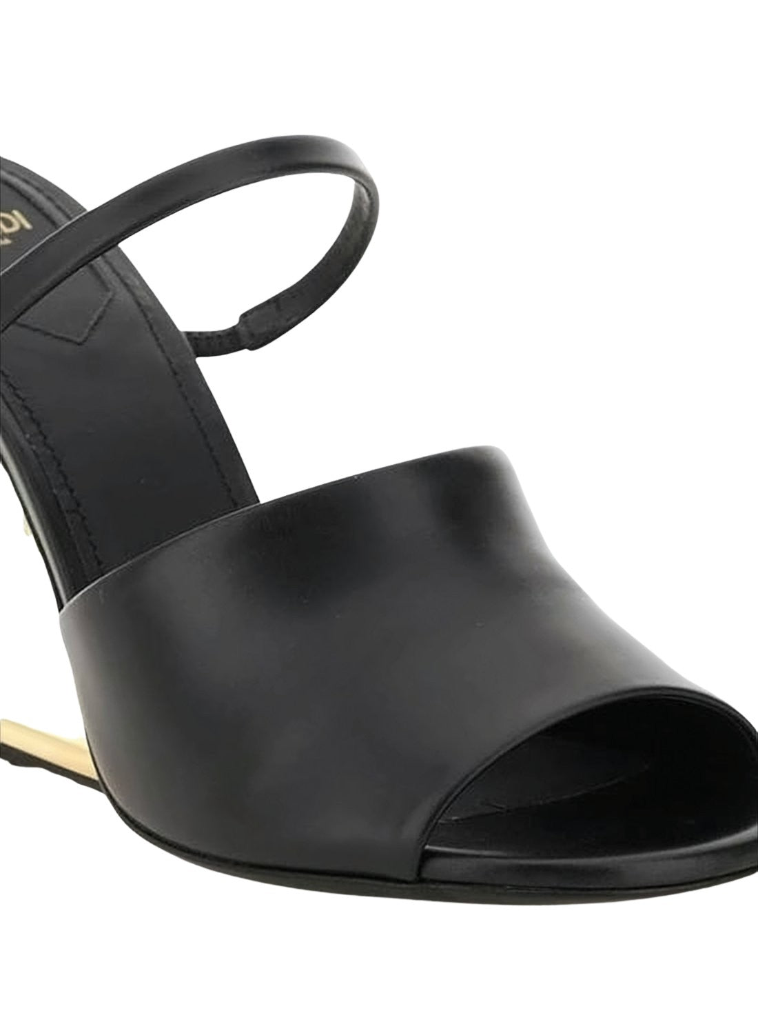 Sculptural Gold-Heel Black Calf Leather Mules
