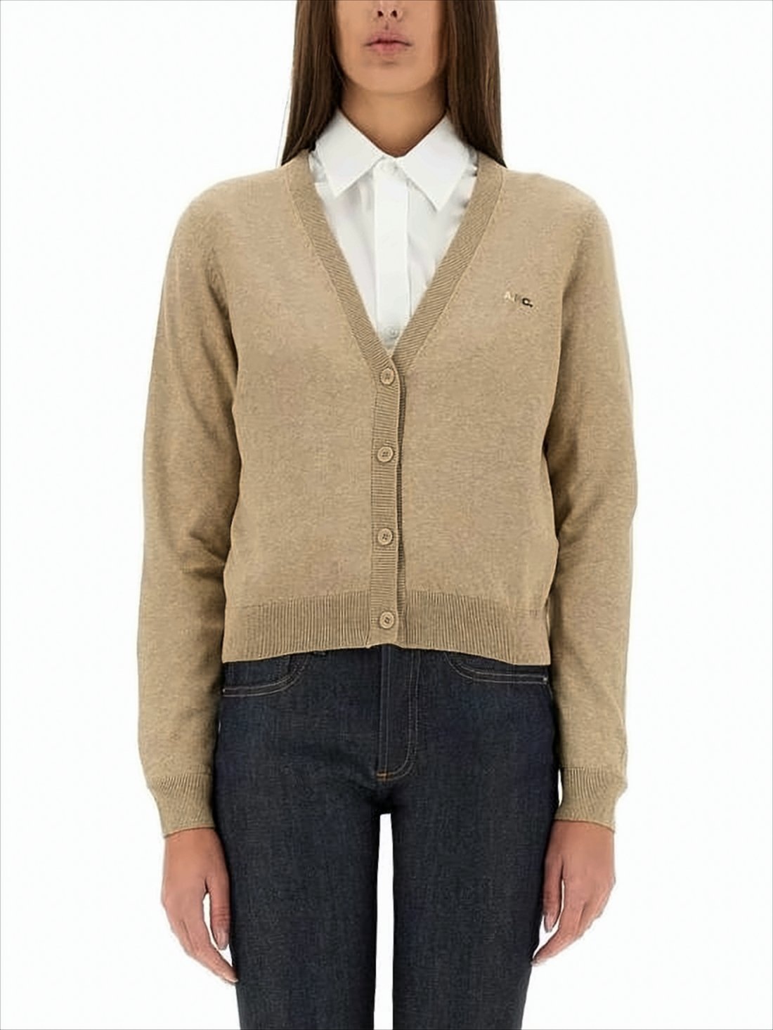Cropped Brown Cardigan with V-Neckline