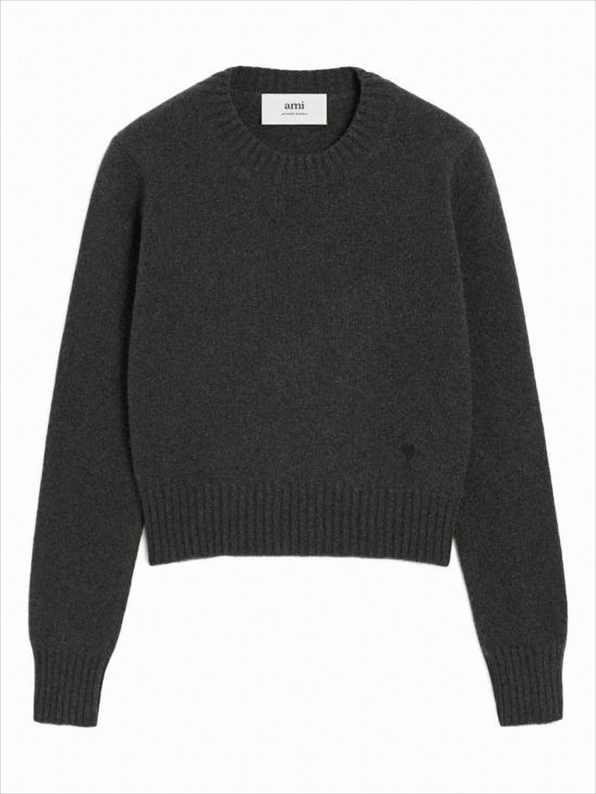 Cropped Grey Cashmere and Wool Sweater