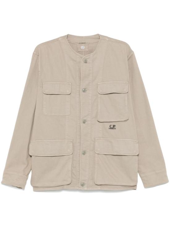 Relaxed-Fit Long-Sleeve Shirt With Flap Pockets And Collarless Design