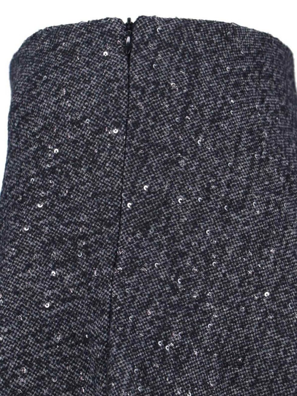 Flared Grey Skirt With Textured Fabric And Sequined Detail