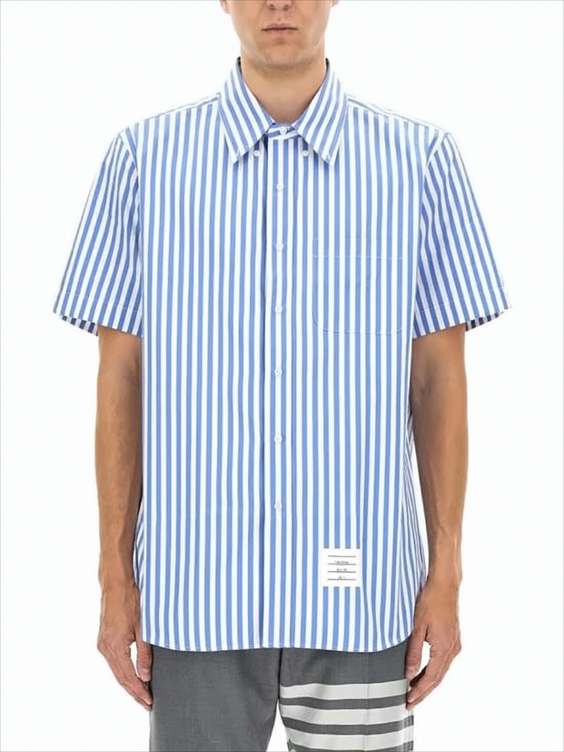 Short-Sleeved Vertical Stripe Thom Browne Shirt