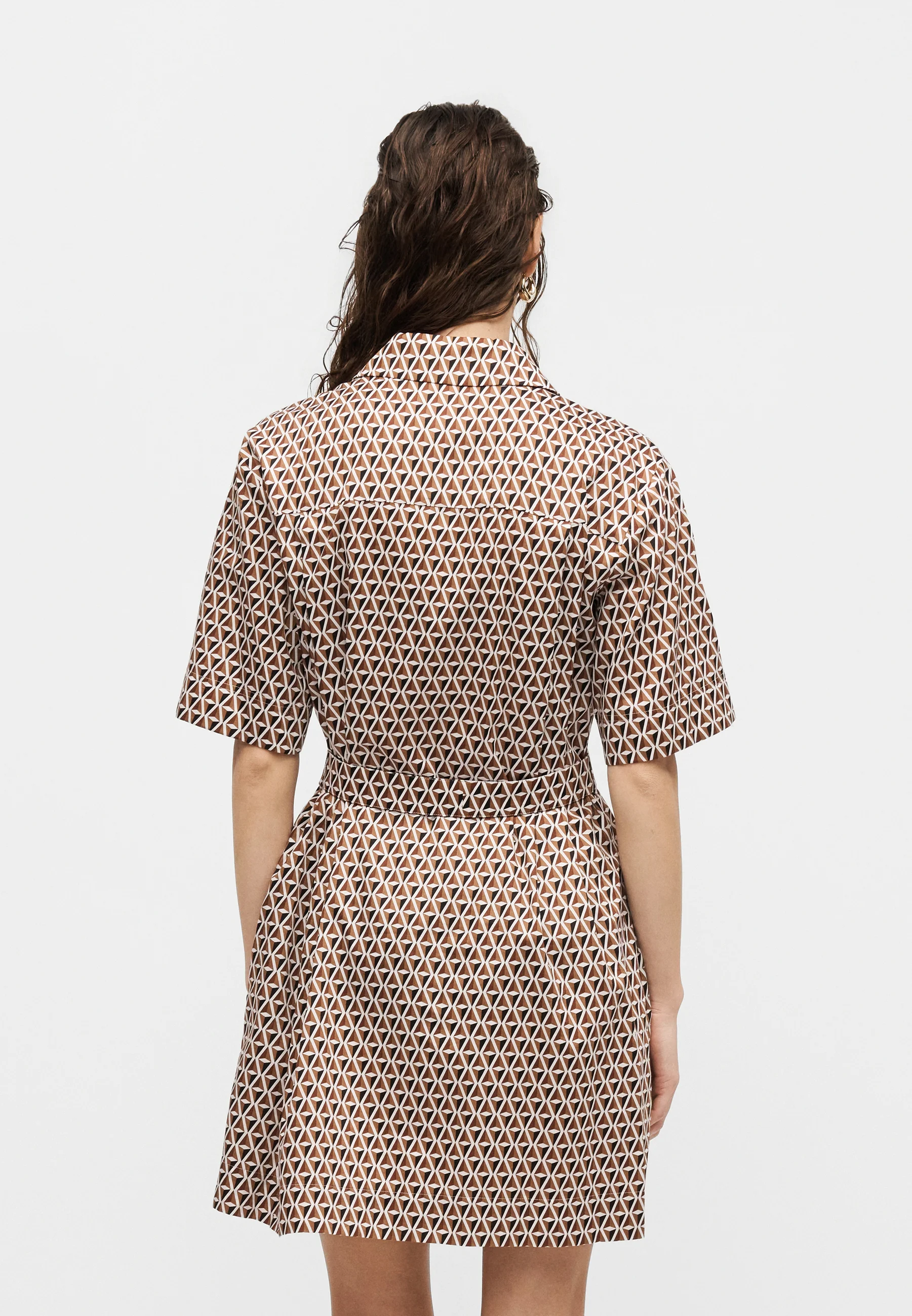 Short-Sleeved Geometric Dress with Button-Down Front