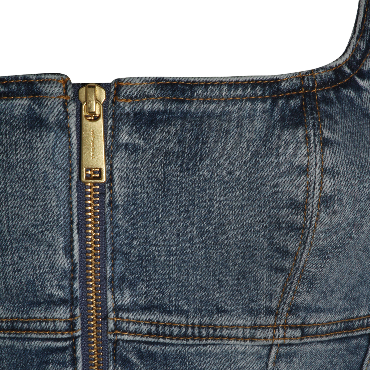 Fitted Denim Mini Dress with Square Neckline