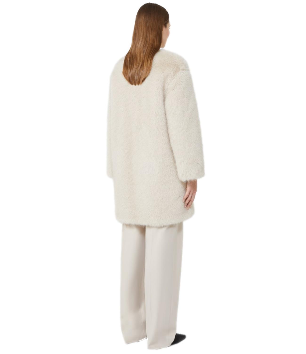Plush Beige Eros Coat With Collarless Design
