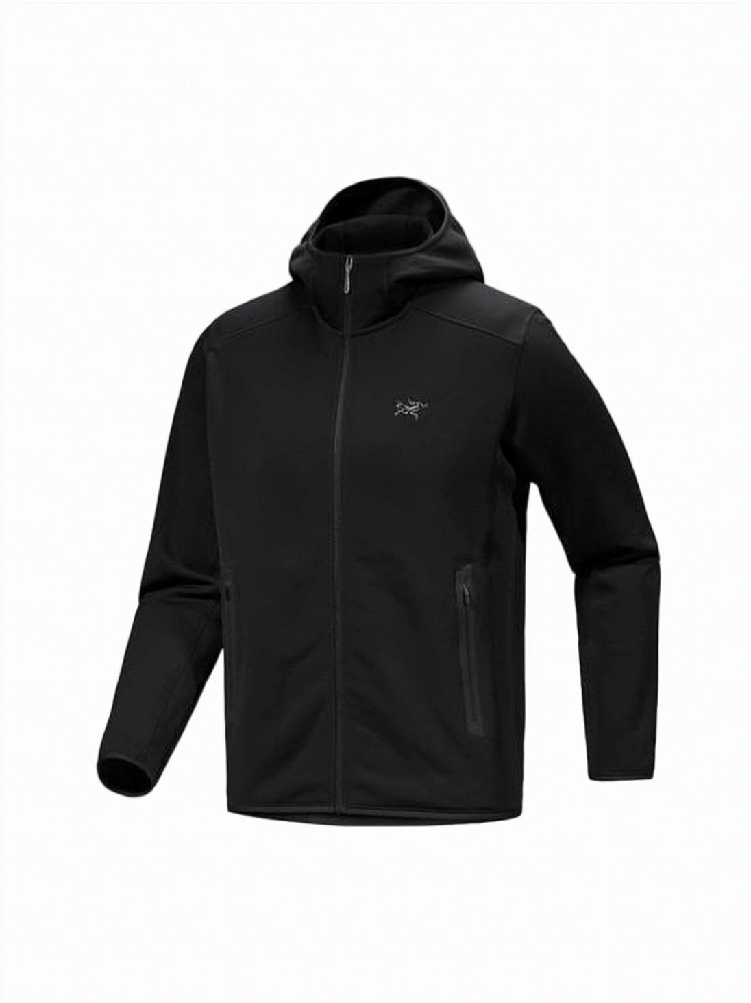 Minimalist Black Jacket With Fitted Hood And Zippered Pockets