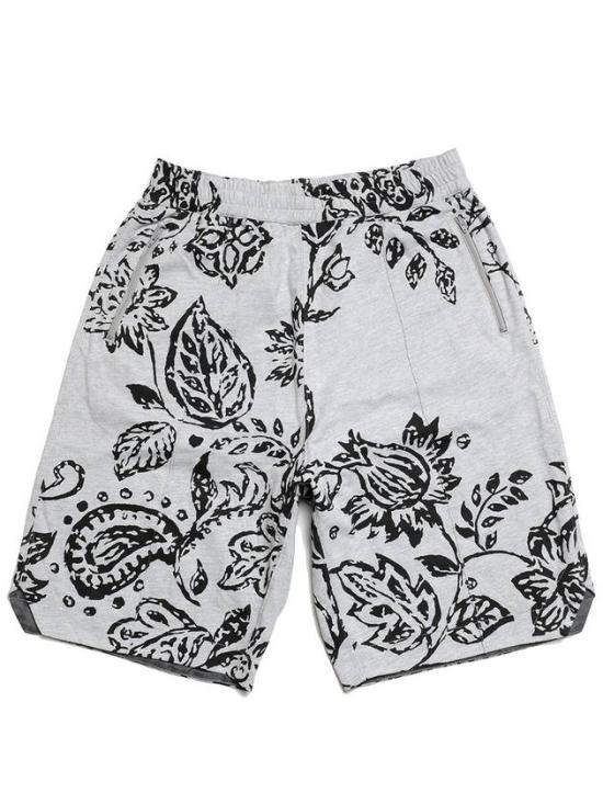 Relaxed Fit Light Grey Shorts with Bold Floral Patterns