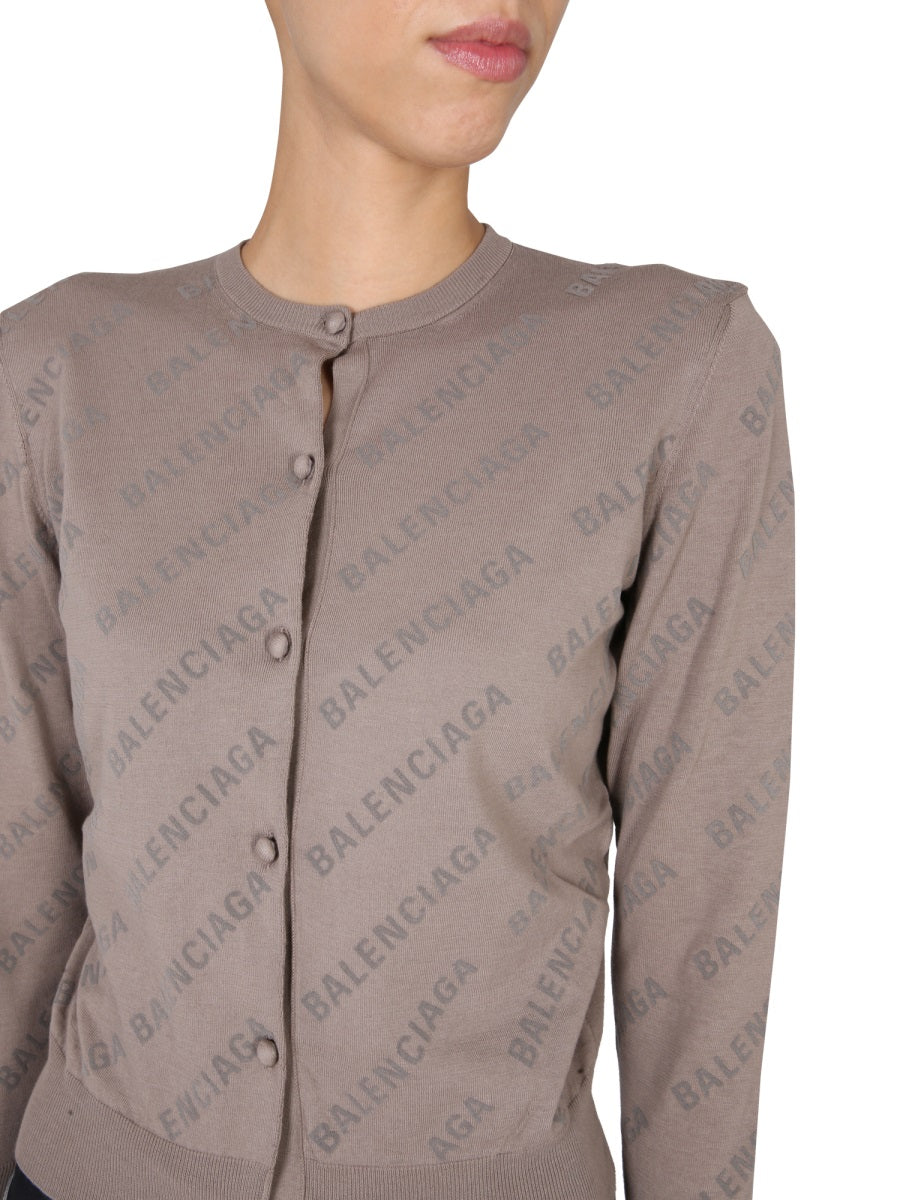Cropped Cardigan with Embossed Logo All-Over Design