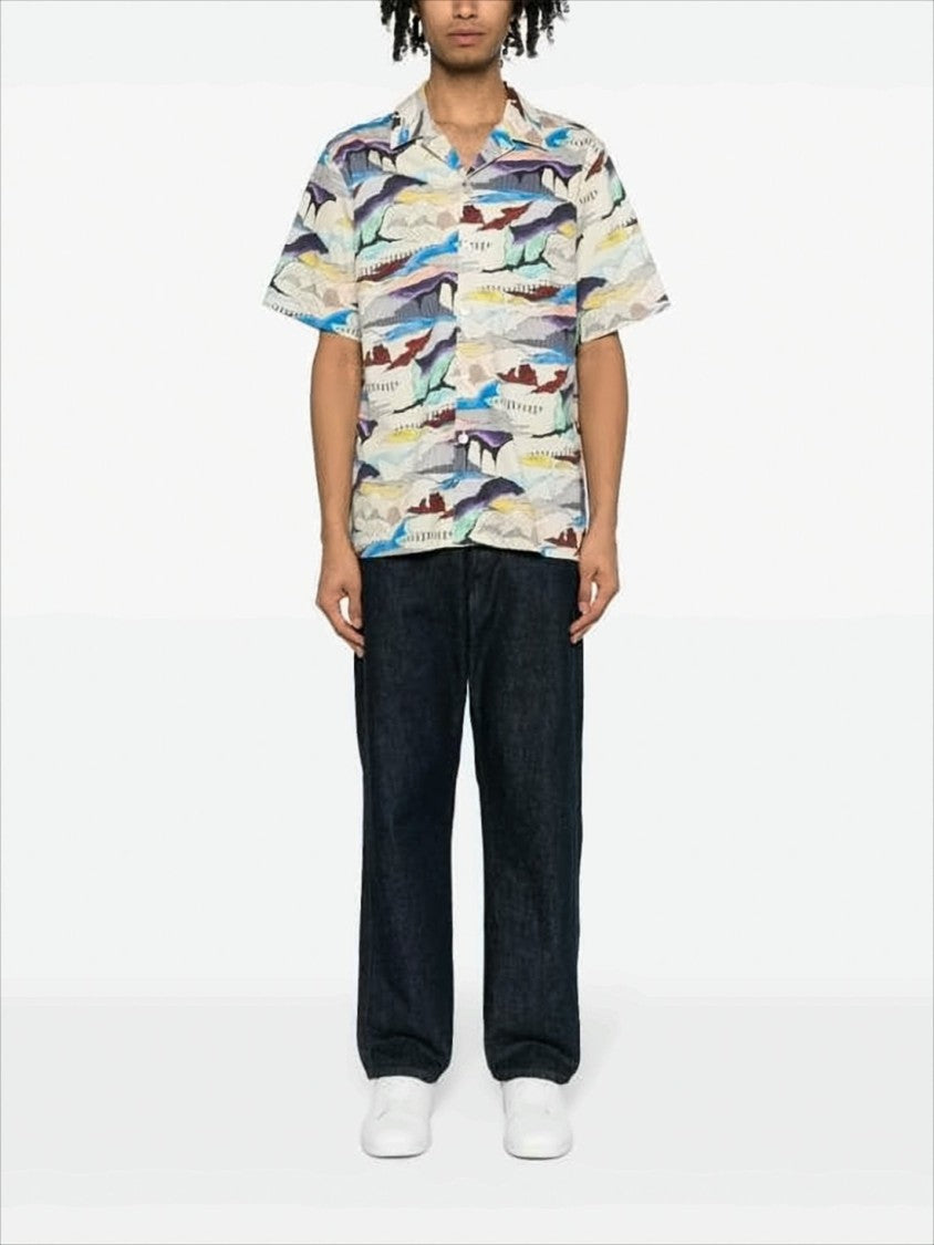 Short-Sleeve Camp Collar Shirt With Abstract Pattern