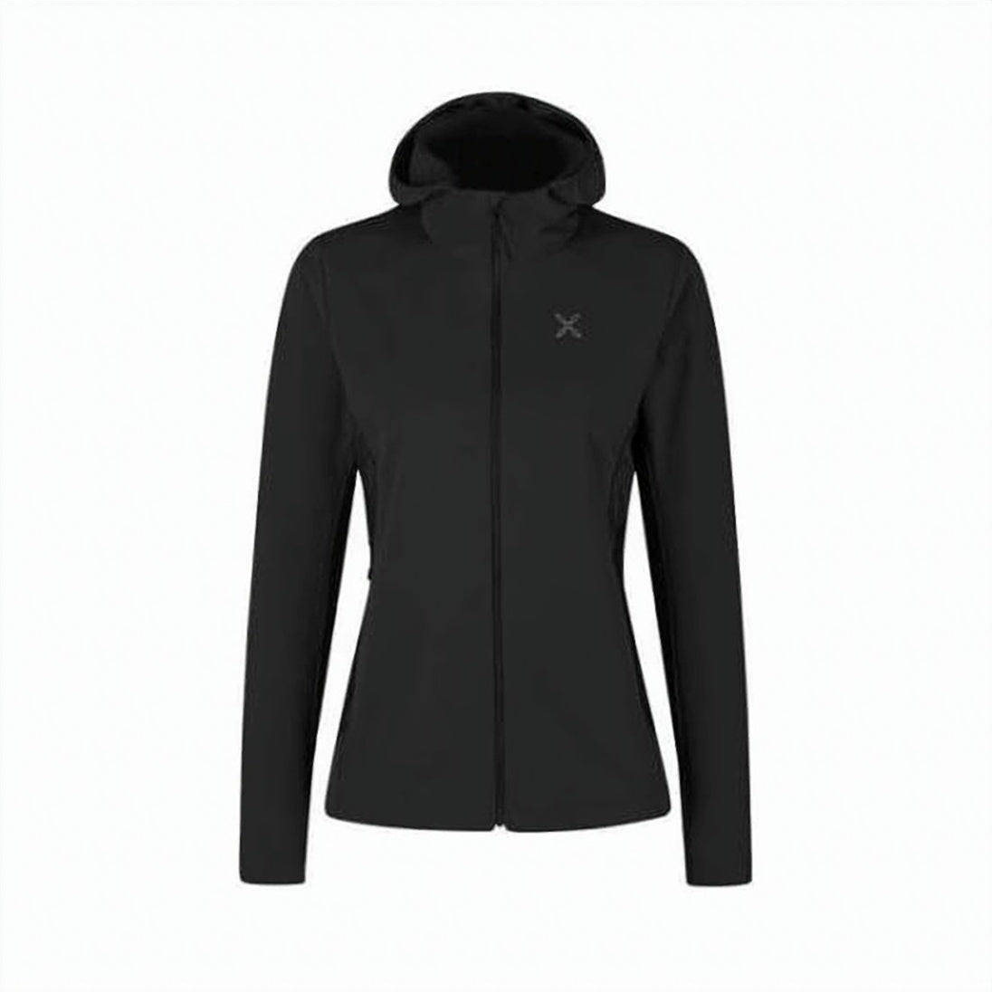 Fitted Black Jacket with Full Front Zipper and Attached Hood