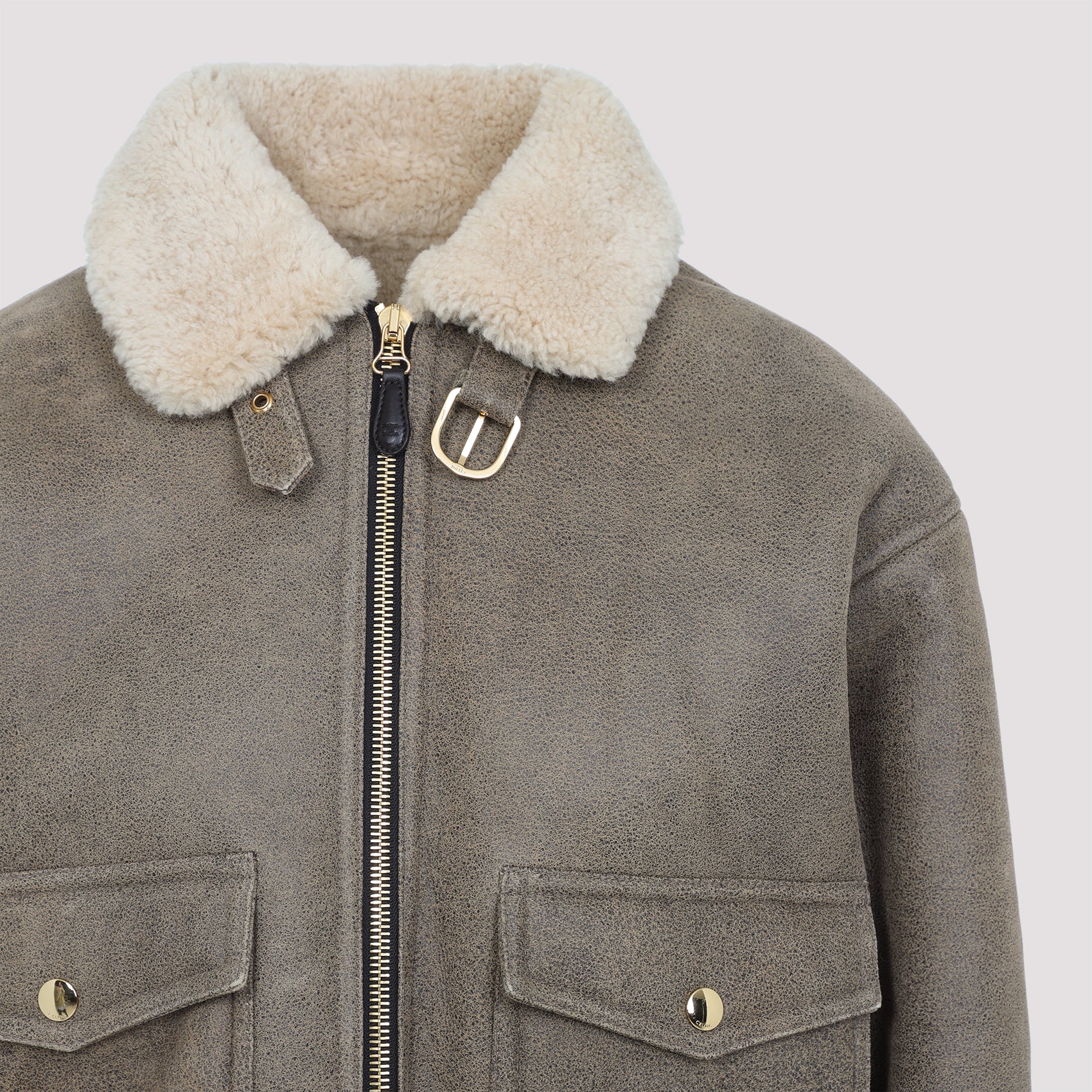 Cropped Army Green Lamb Leather Aviator Jacket