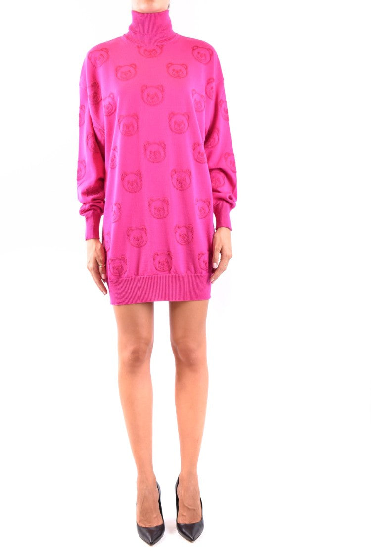 Pink Wool Dress With High Turtleneck